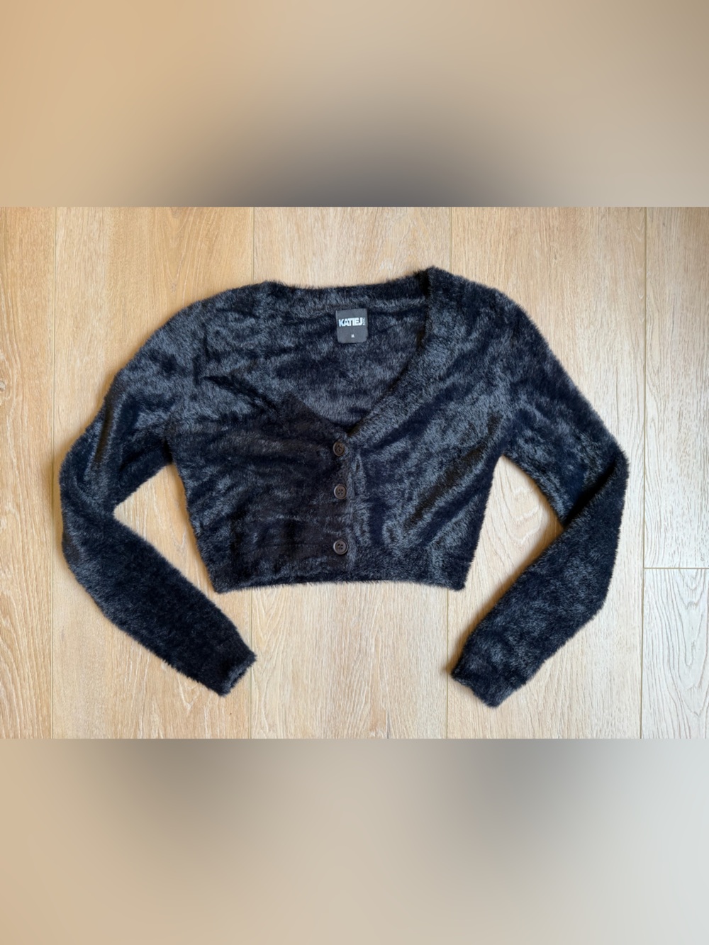 Katie J NYC Black Fuzzy Cropped Cardigan Sweater
